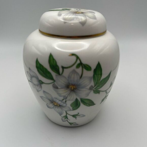 Crown Staffordshire Bone China Clematis  4” Ginger Jar - Picture 1 of 5